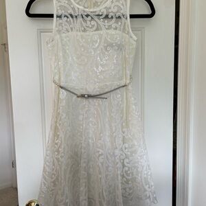 Un Deux Trois Cream A-Line Dress Sleeveless Crew Neck